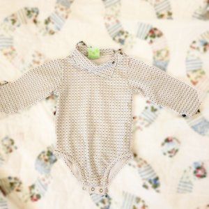 SnoPea one-piece, 12M, white purple green print, ruffle collar like new